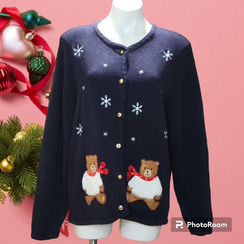 Crystal Kobe Navy Blue Ugly Sweater Cardigan XL